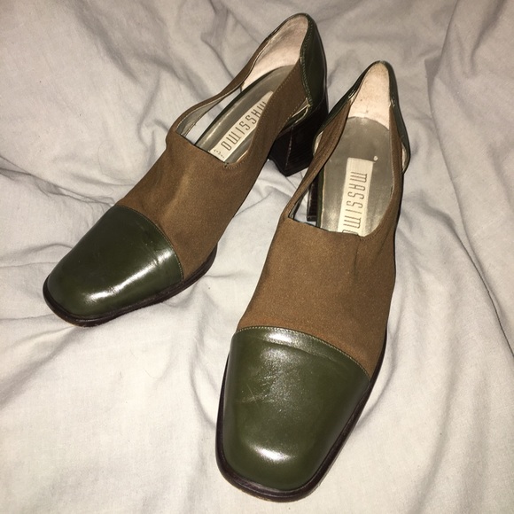 Vintage green leather block heels size US 7.5 - Picture 1 of 4